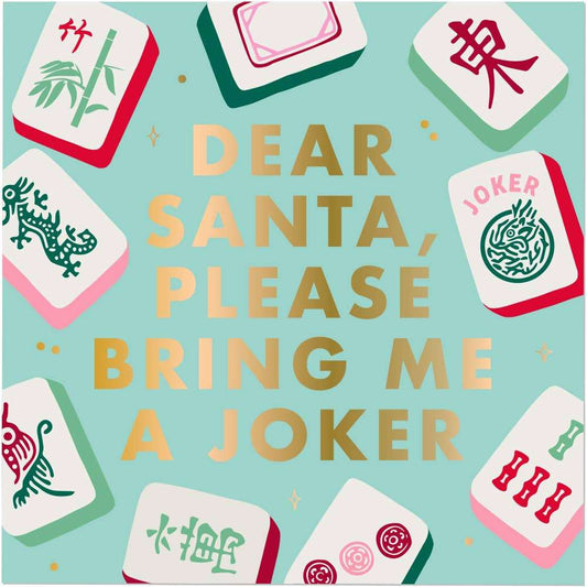 Mahjong Gold Foil Holiday Cocktail Napkins | Santa Joker