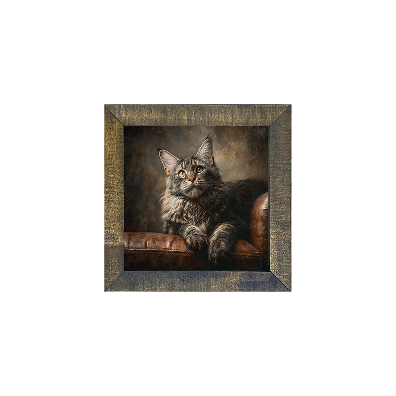 Armchair with Maine Coon Cat - Square Box Frame