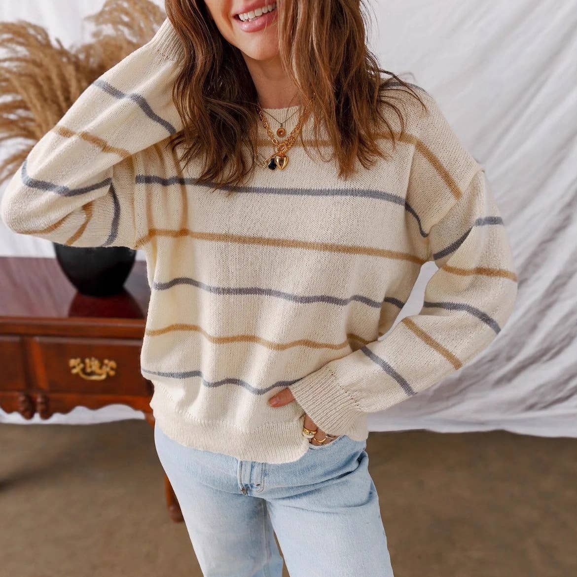 Effortless Colorful Striped Long Sleeve Sweater