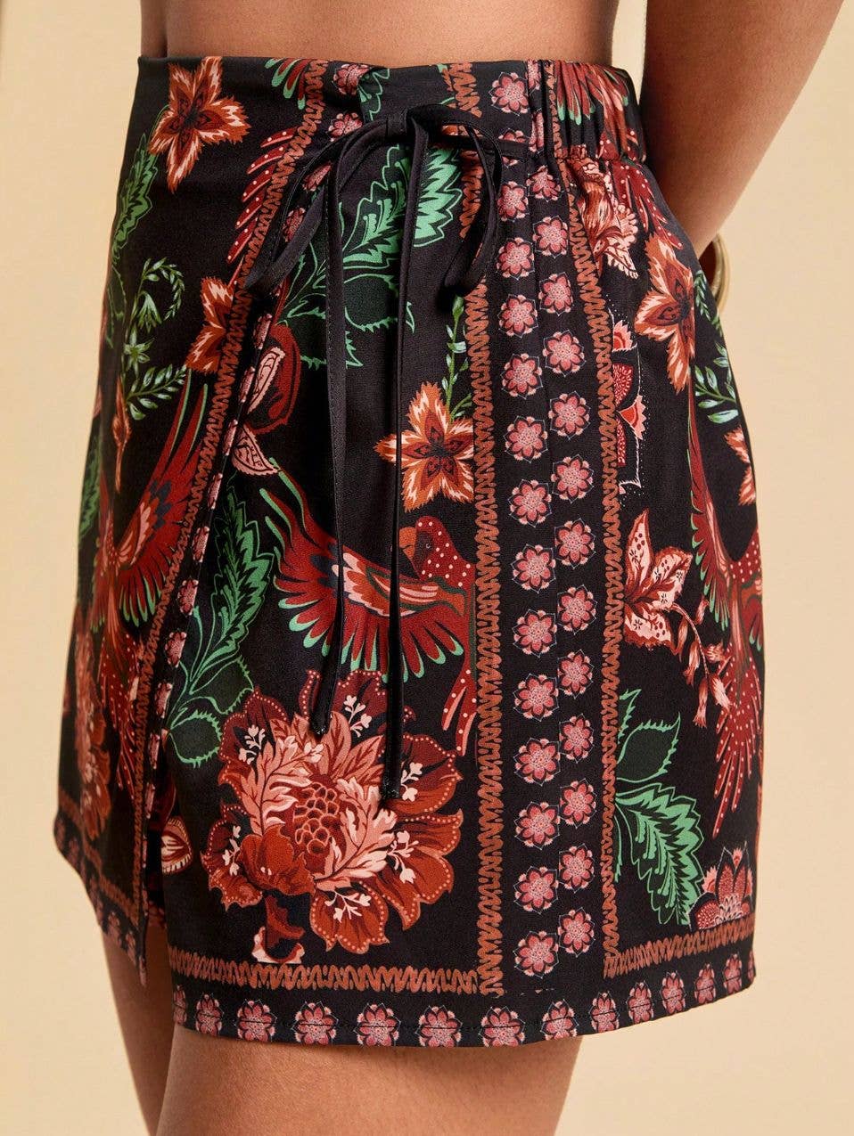 Boho Tropical Floral Casual Beach Shorts With Tie Waist