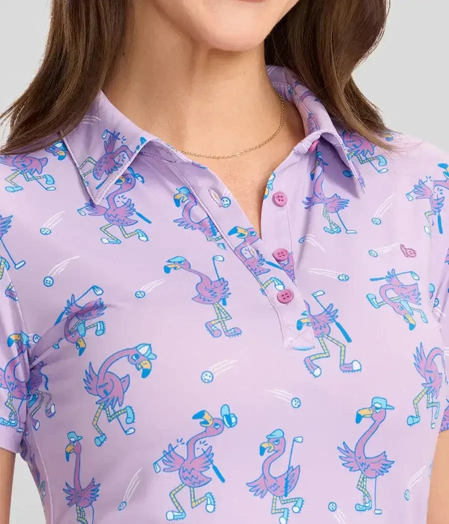 Flamingo Fiasco Women's Golf Polo - Short Sleeve Golf Shirt