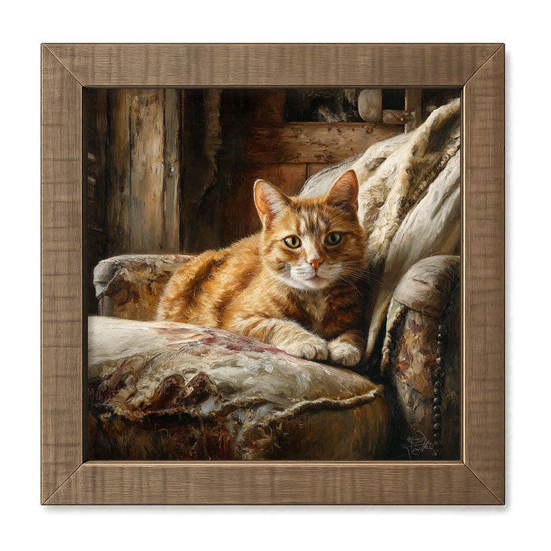 Armchair with Orange Tabby Cat - Square Frame