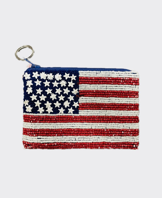 USA Flag Beaded Coin Purse