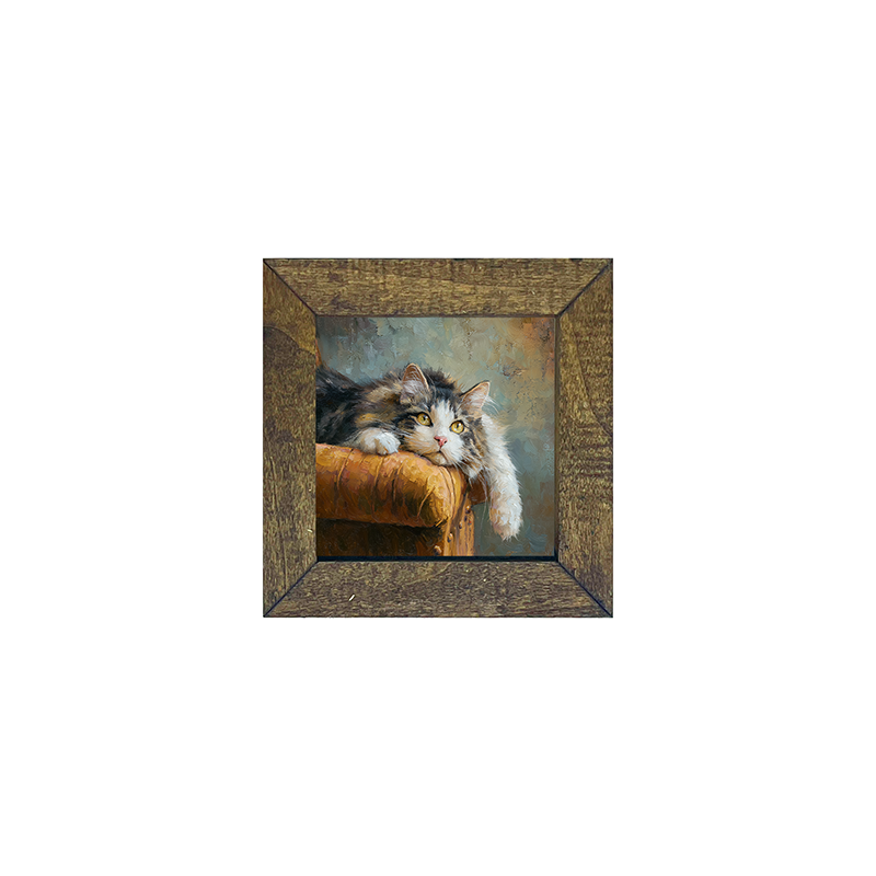 Armchair with Lounging Cat - Square Box Frame