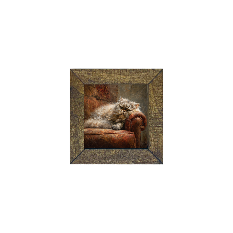 Armchair with Lounging Persian Cat - Square Box Frame