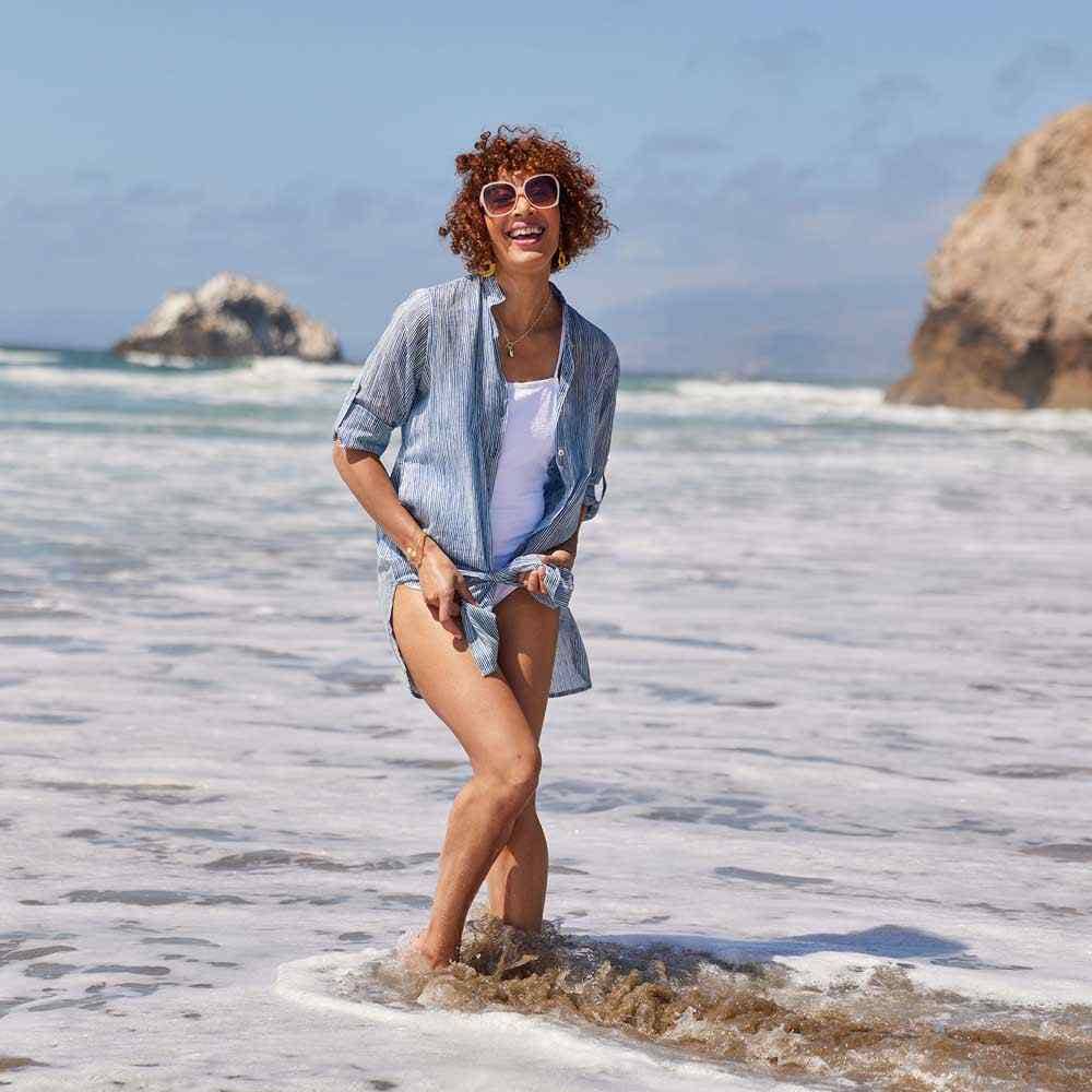 Suri Navy Cotton Button Down Beach Tunic