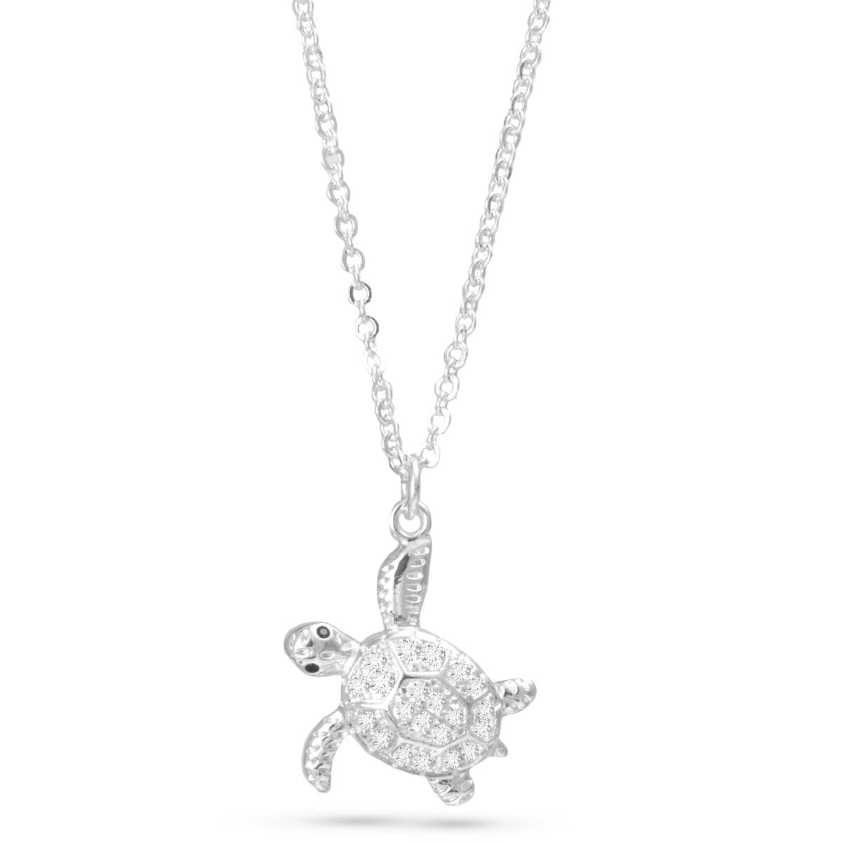 CZ Turtle Necklace -  Silver