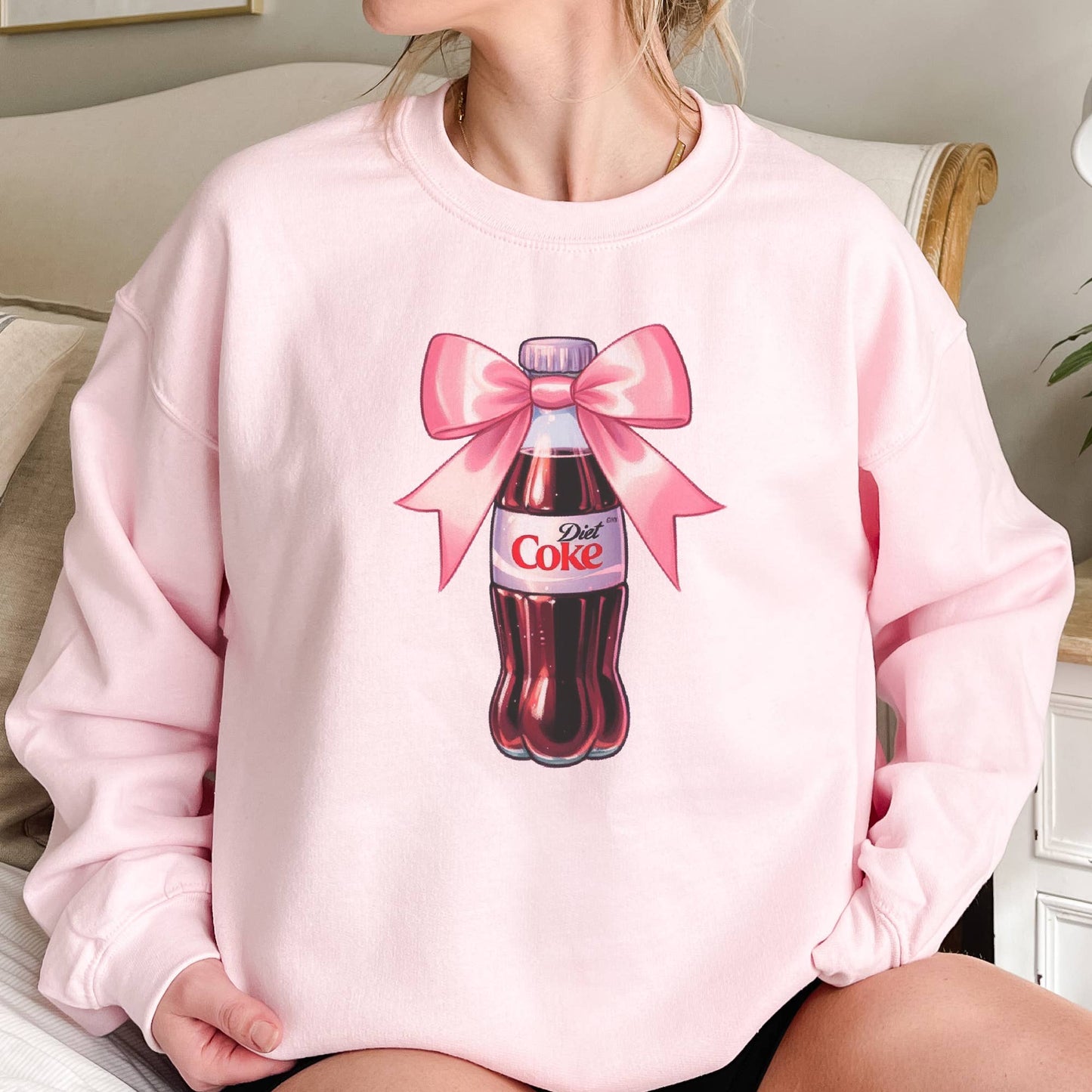 Diet Coke Pink Bow Soda Bottle Graphic Sweatshirt