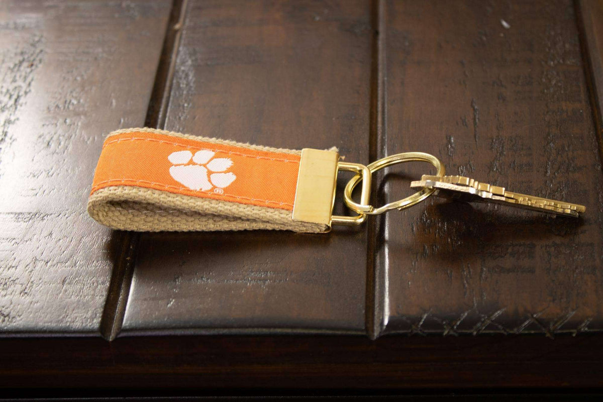 Clemson Tigers Collegiate Woven Ribbon Key Chain. Clemson University Key Fob. Clemson Tigers  Gift. Brass Clasp and O-Ring.