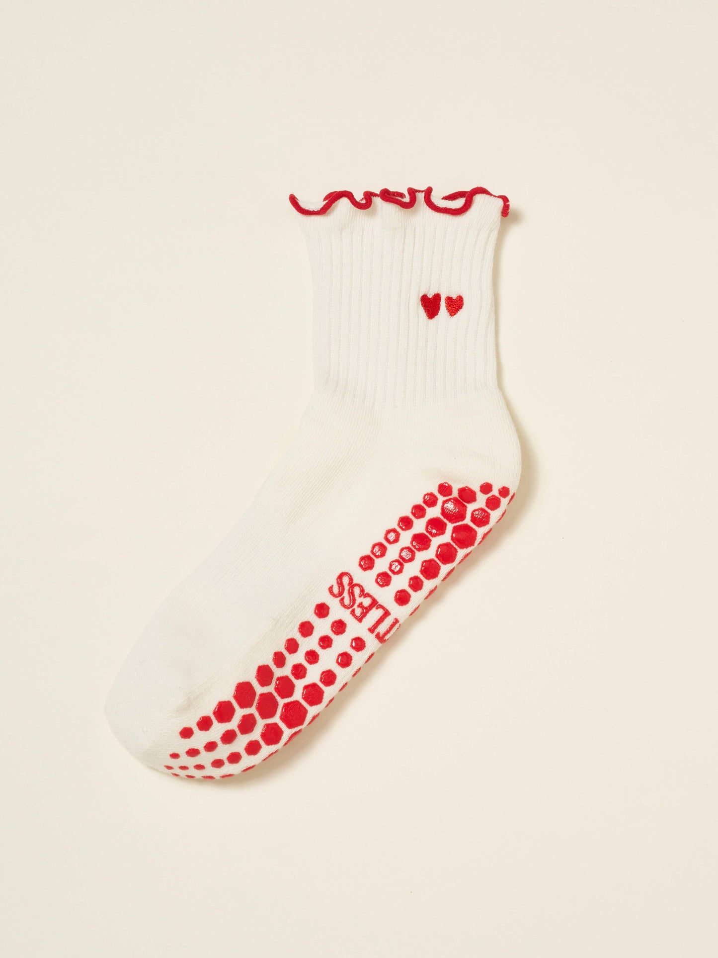 Embroidery Heart Duo Ruffle Grip Sock- Pilates Socks