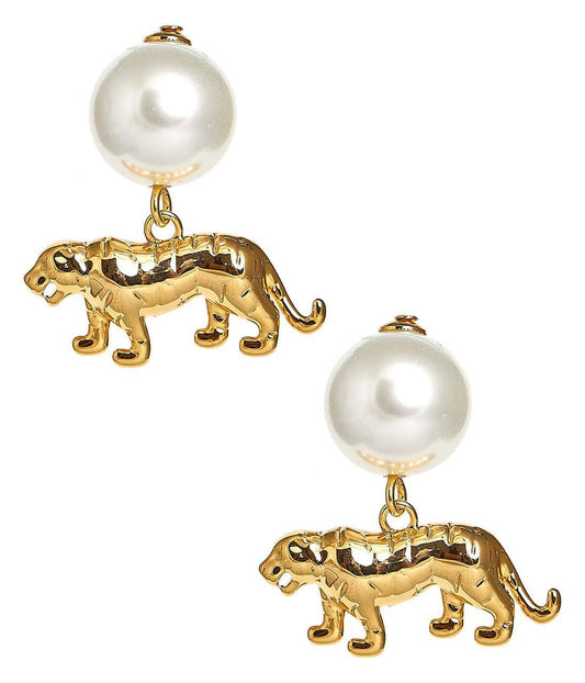 Tiger Pearl Drop - Gold Earring - 18k Gold Plated