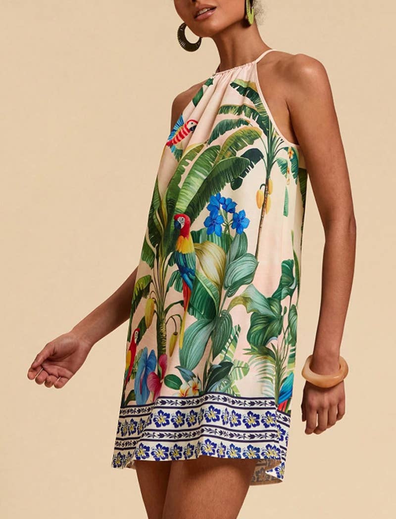 Tropical Halter Neck Mini Dress
