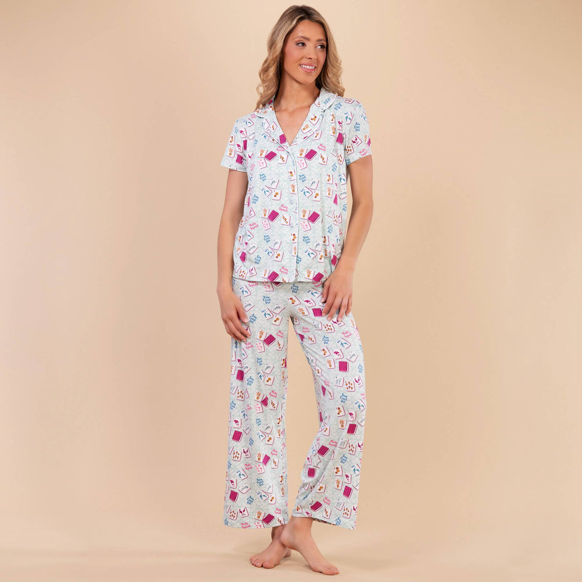 Mahj Squad Pajama Pants | Soft Teal Mahjong PJ Bottoms