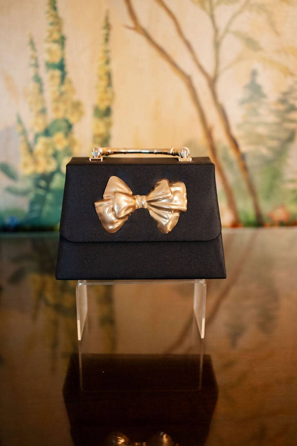 Black Faille Lulu with Gold Handle Handbag - Gold Charms- WS
