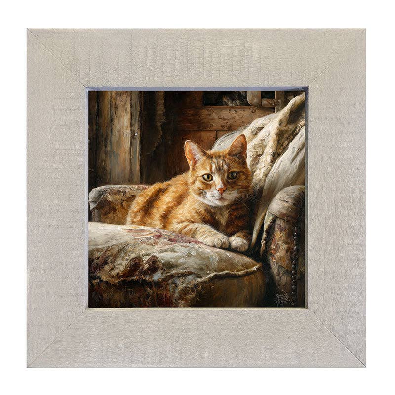 Armchair with Orange Tabby Cat - Square Frame