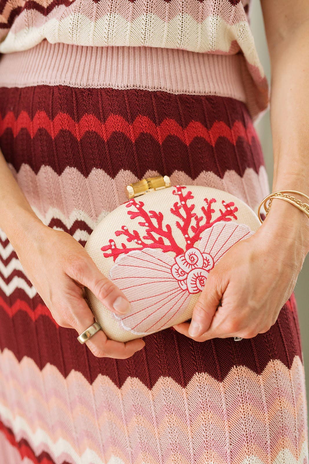 Coral and Shell Clutch- Embroidered - WS