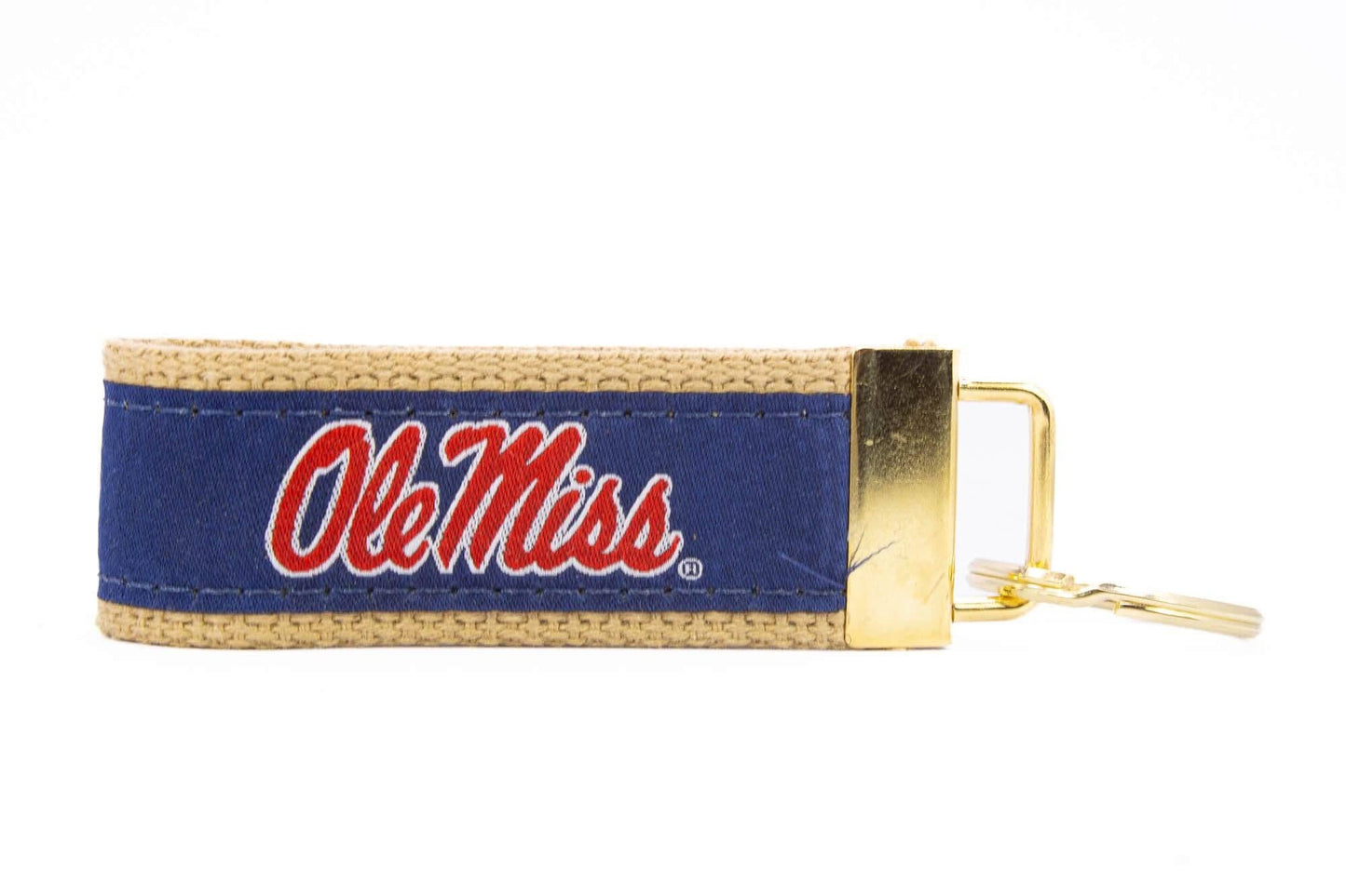 Ole Miss Rebels Collegiate Woven Ribbon Key Chain. Ole Miss Key Fob. Ole Miss Gift. Hotty Toddy Key Ring. Brass Clasp and O-Ring.