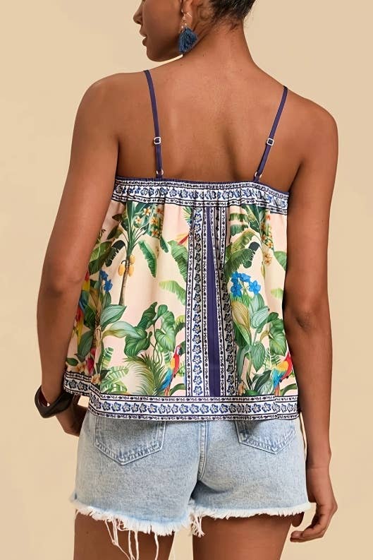 Tropical Rainforest Jungle Floral Print Boxy Cami Tank Top