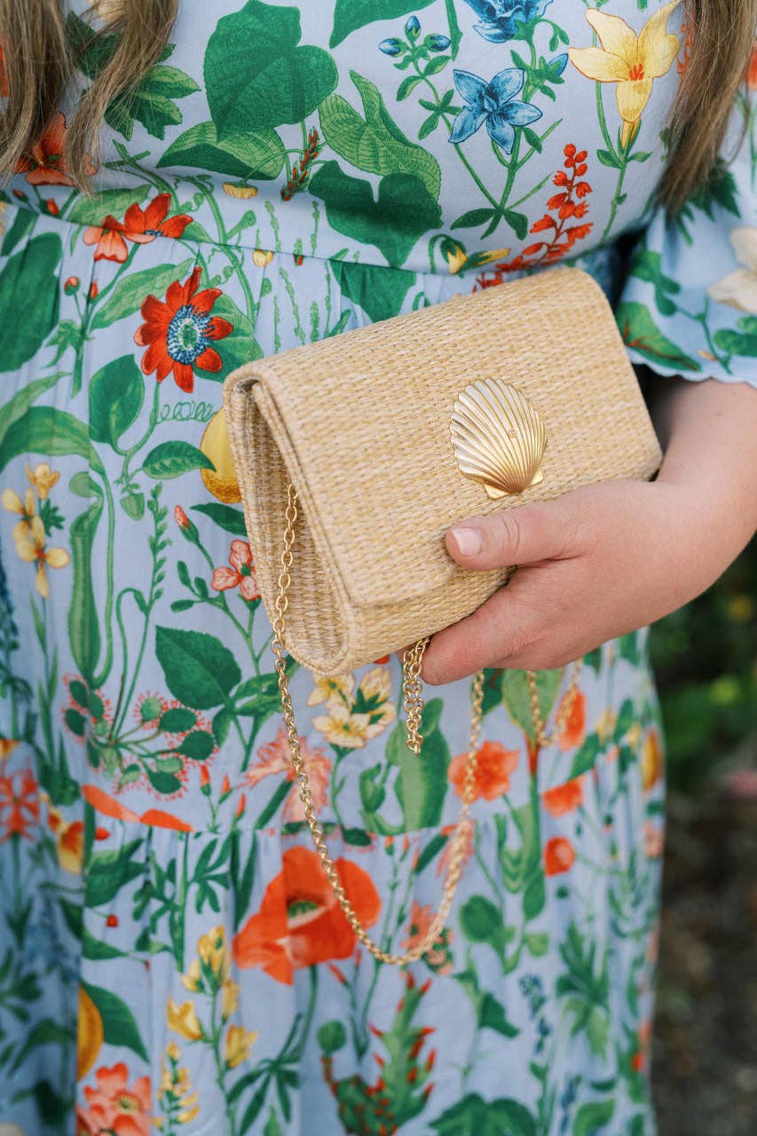Scalloped Ruby Straw Clutch- Gold Charm - WS