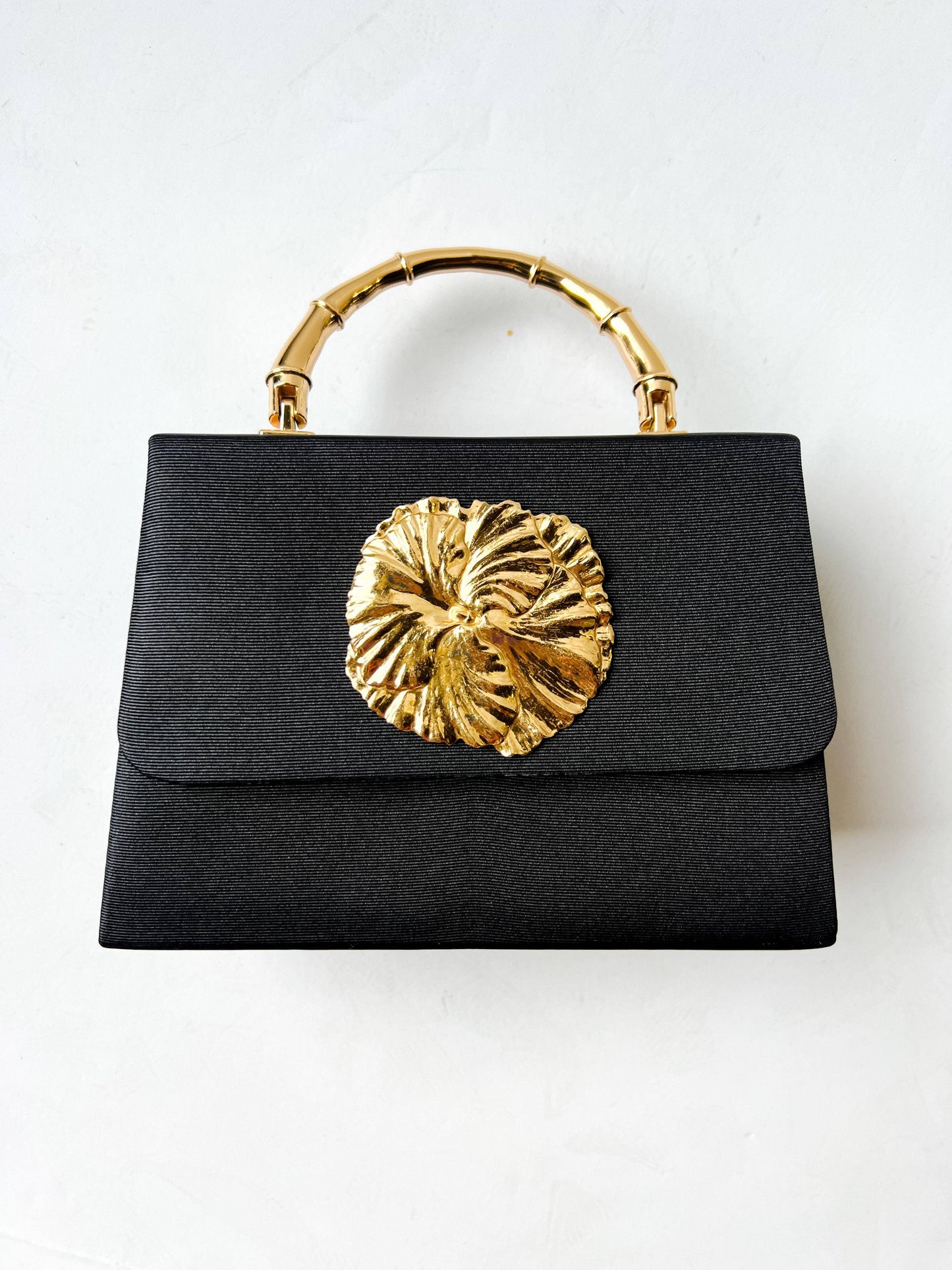 Black Faille Lulu with Gold Handle Handbag - Gold Charms- WS