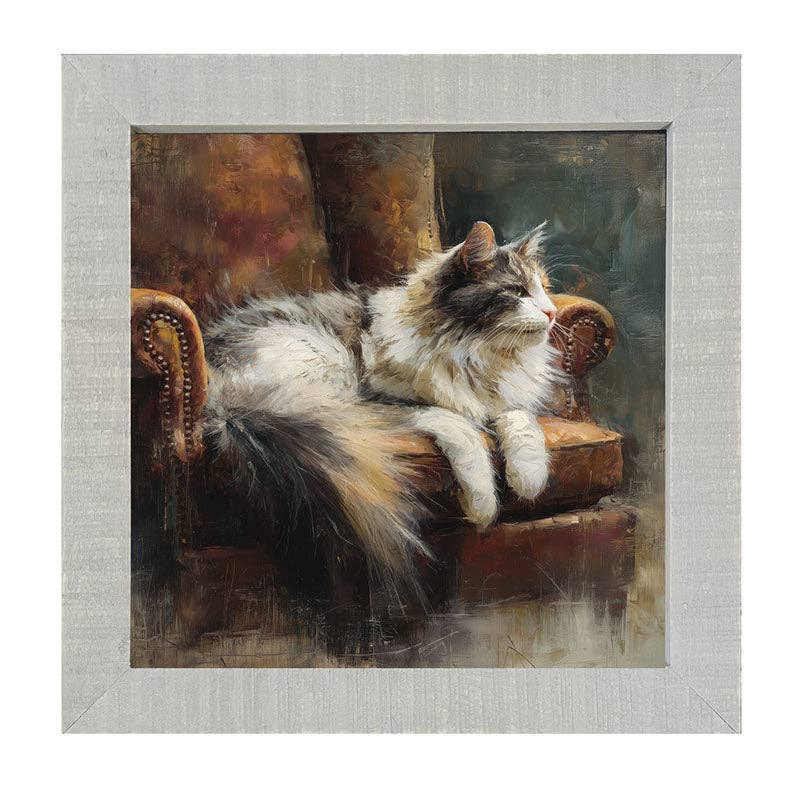 Armchair with Long Haired Cat - Square Frame