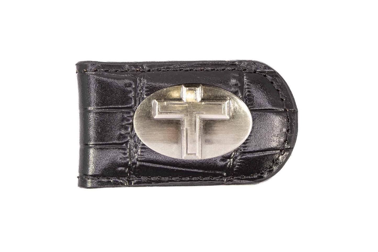 Christian Cross Leather Magnetic Money Clip Wallet