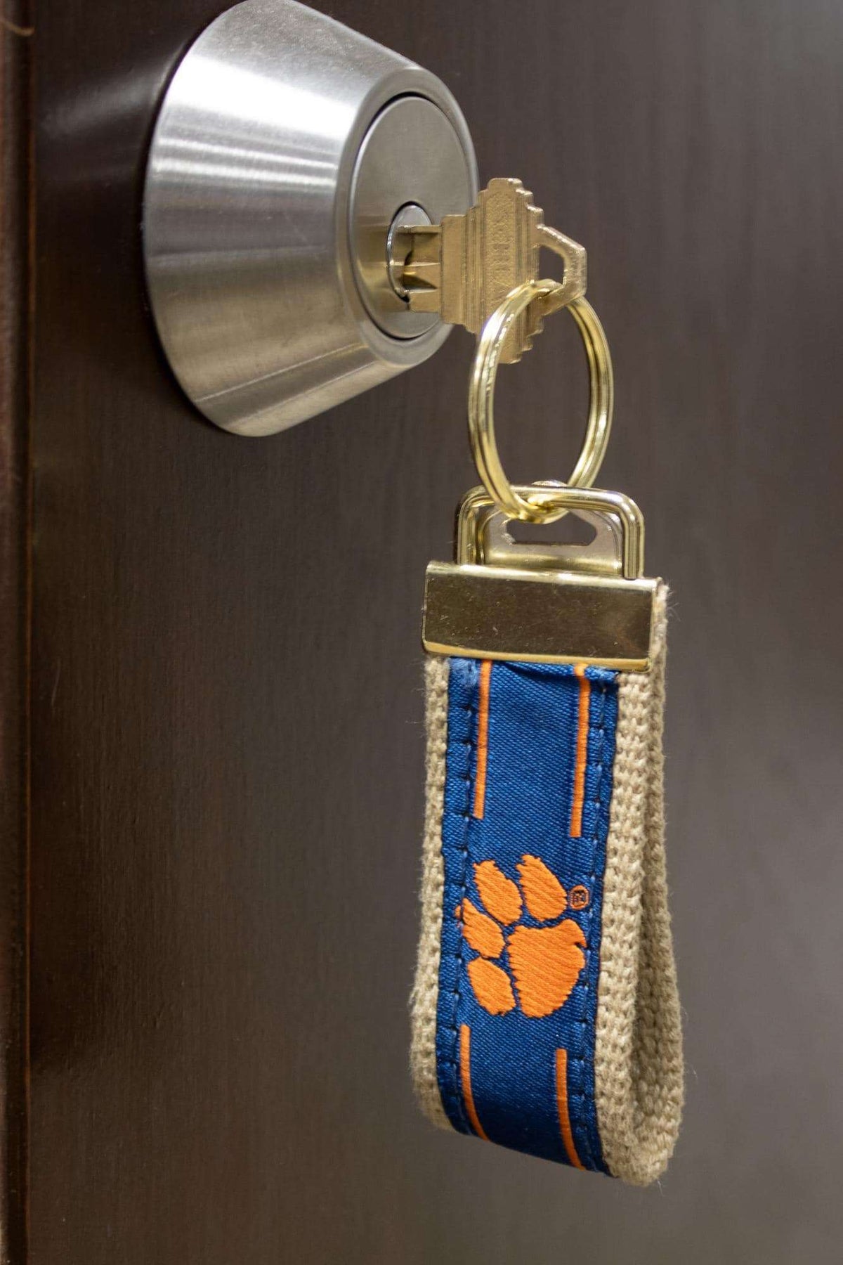 Clemson Tigers Collegiate Woven Ribbon Key Chain. Clemson University Key Fob. Clemson Tigers  Gift. Brass Clasp and O-Ring.