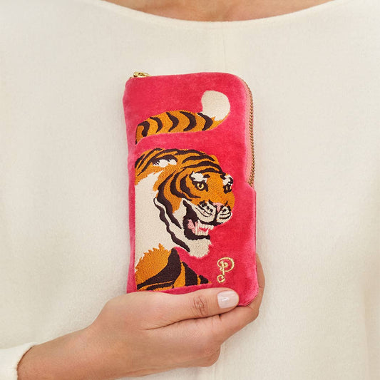 Thrill of the Tiger Velvet Embroidered Glasses Pouch