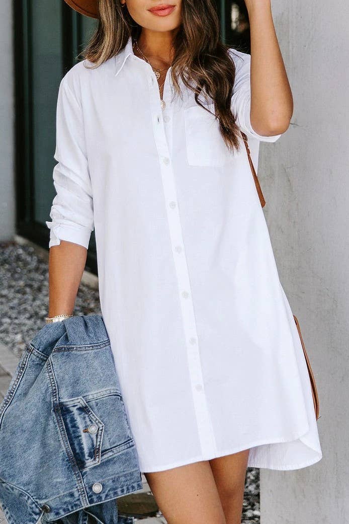 Loose casual long sleeve shirt dress