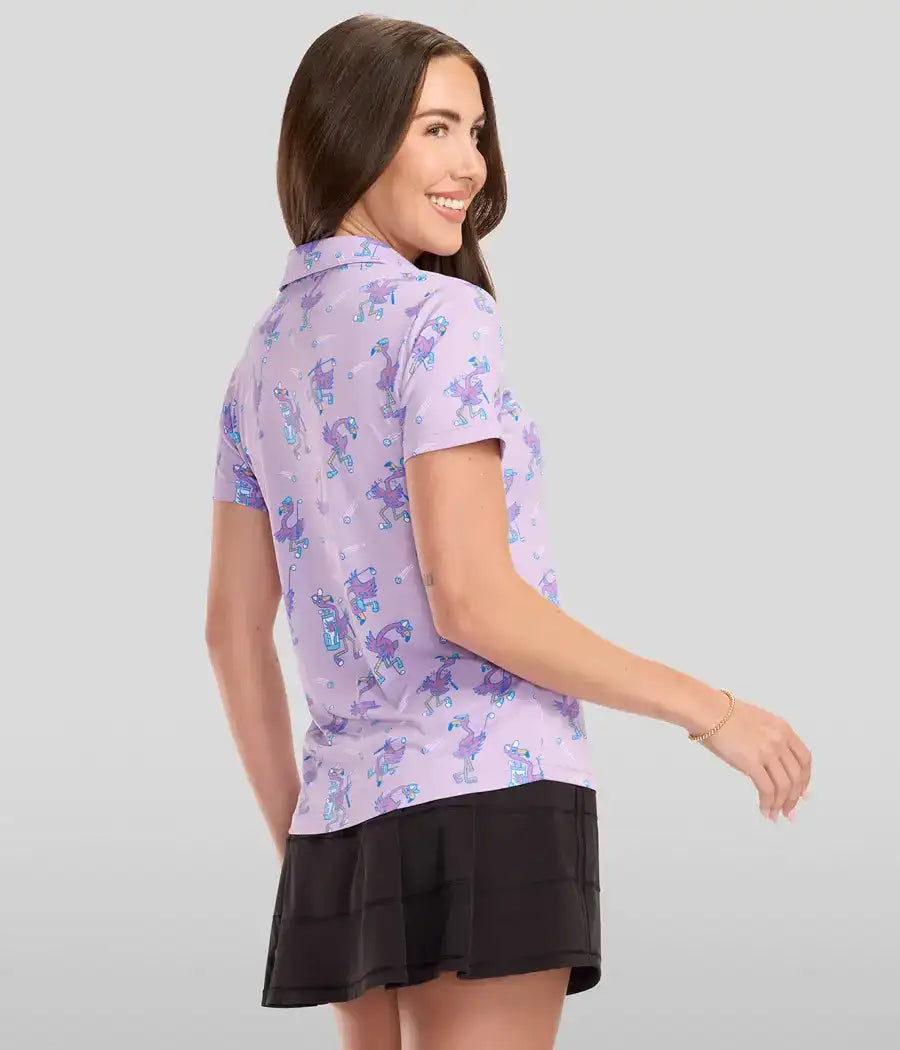 Flamingo Fiasco Women's Golf Polo - Short Sleeve Golf Shirt