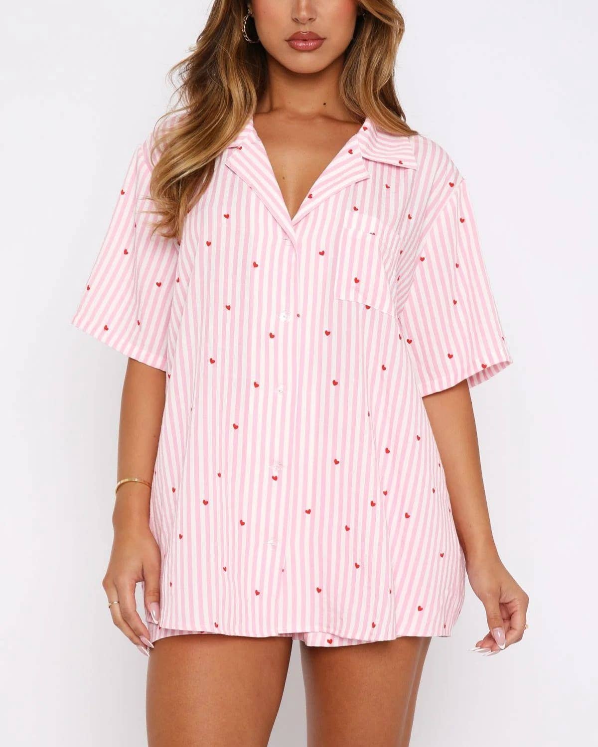 Meadow Stripe Sweetheart Print Pajama Set