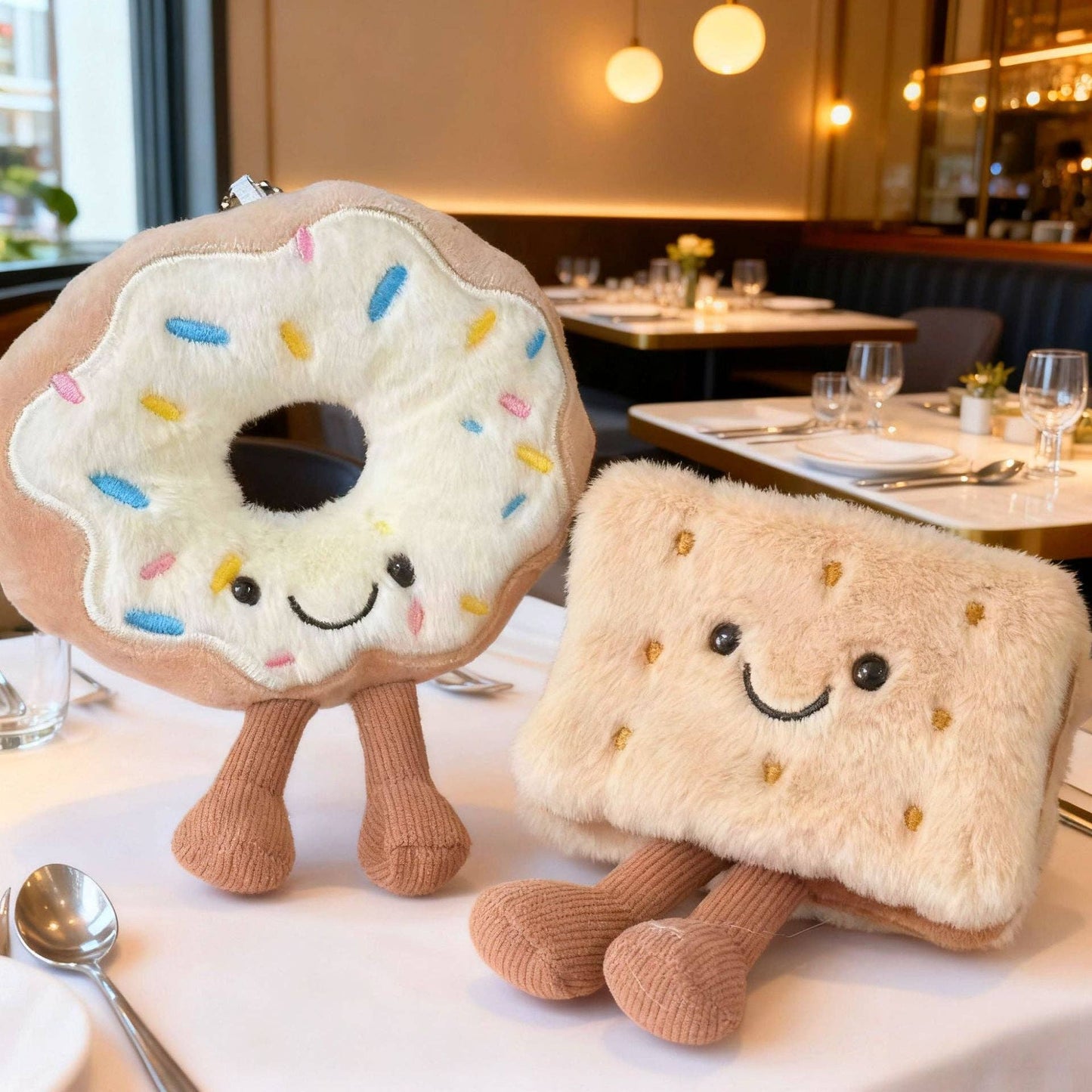 Cute Snack Plush Keychain - Donut & Biscuit Design