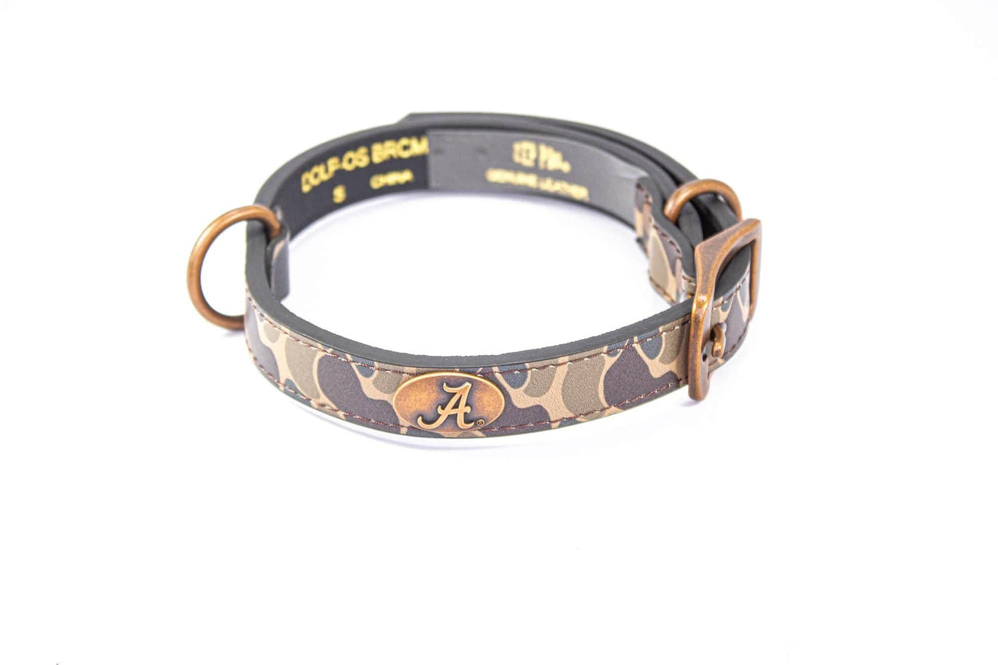 Alabama Crimson Tide Old School Camo Leather Dog Collar
