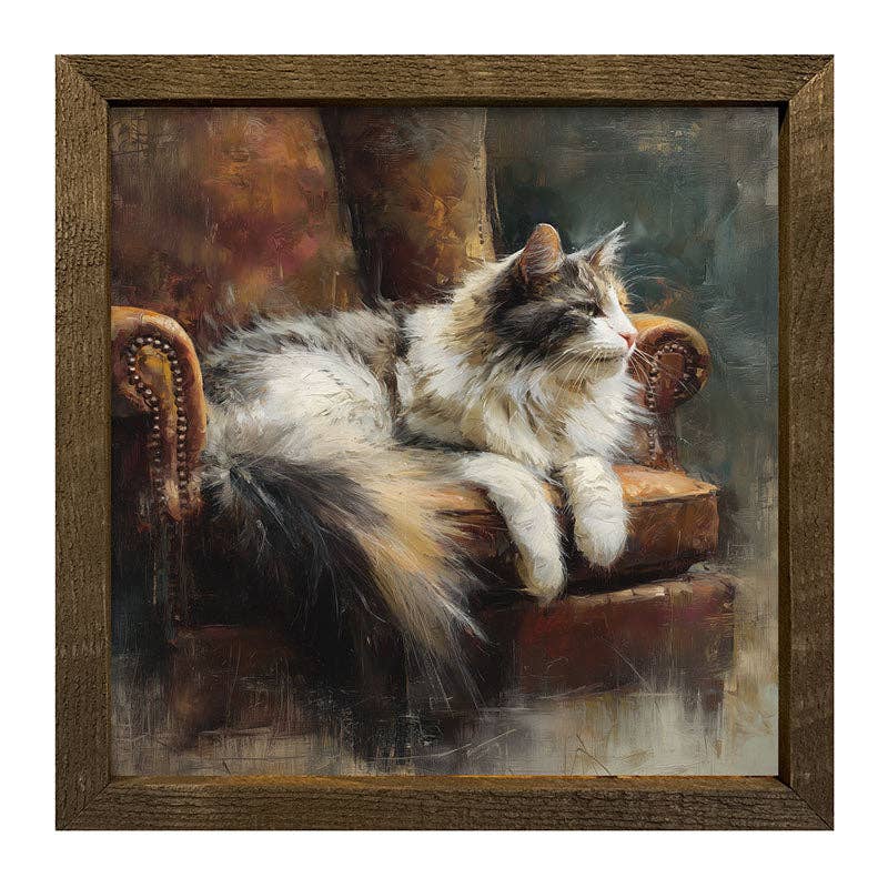 Armchair with Long Haired Cat - Square Frame