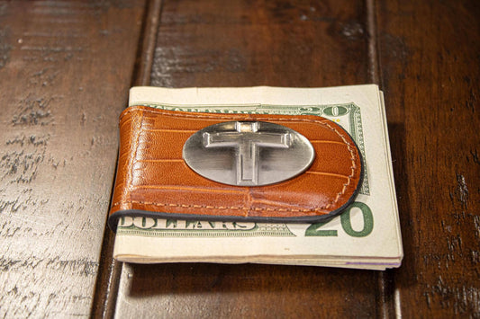 Christian Cross Leather Magnetic Money Clip Wallet