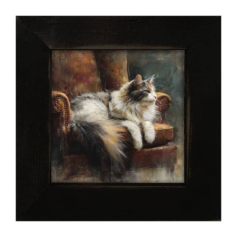 Armchair with Long Haired Cat - Square Frame