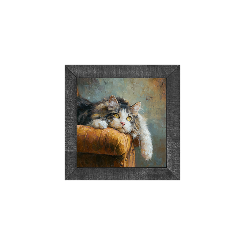 Armchair with Lounging Cat - Square Box Frame