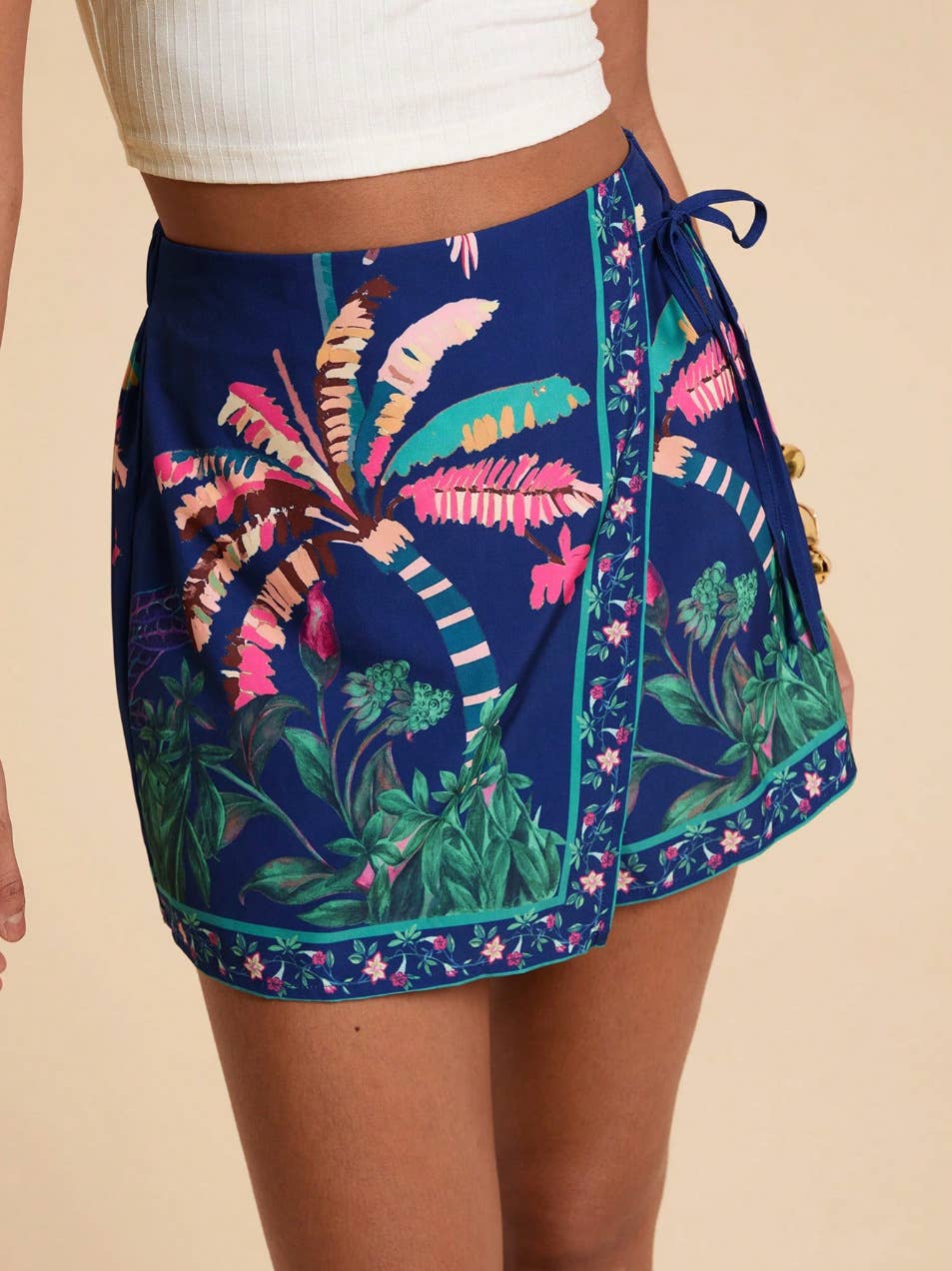 Boho Tropical Floral Casual Beach Shorts With Tie Waist