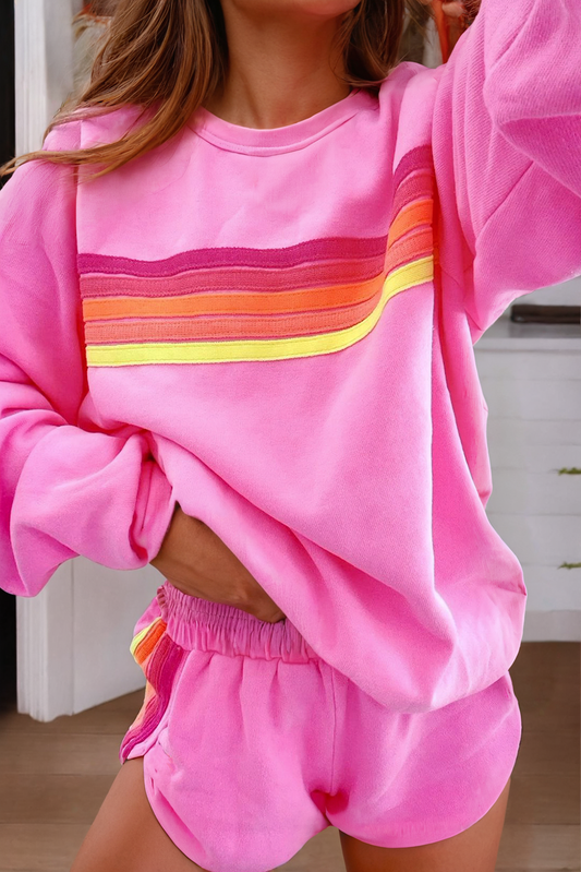 Color Contrast Trim Long Sleeve Top and Shorts (sold separately)