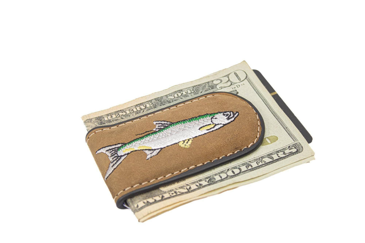 Embroidered Fish Leather Money Clip.