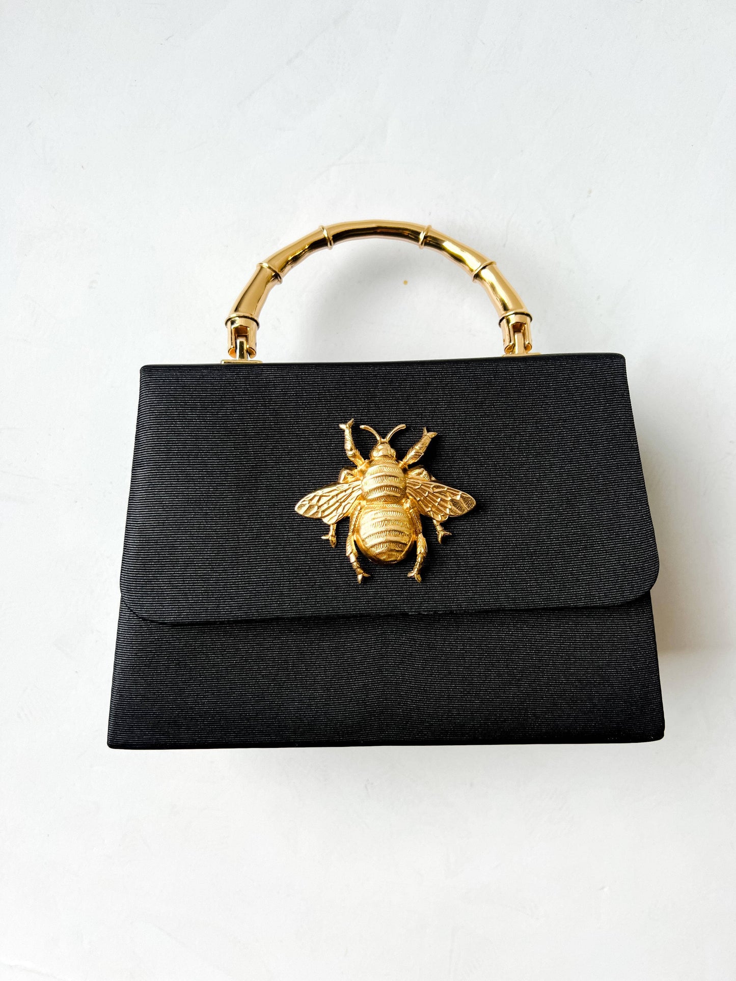 Black Faille Lulu with Gold Handle Handbag - Gold Charms- WS