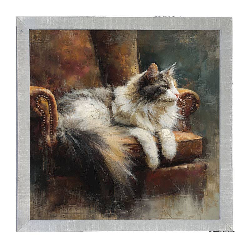 Armchair with Long Haired Cat - Square Frame