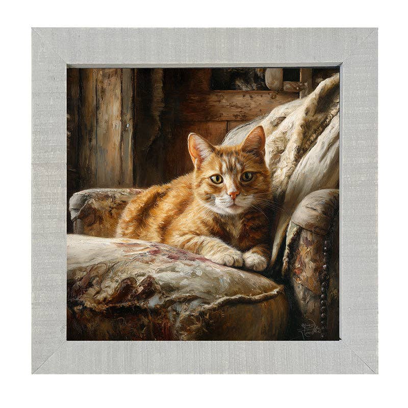 Armchair with Orange Tabby Cat - Square Frame