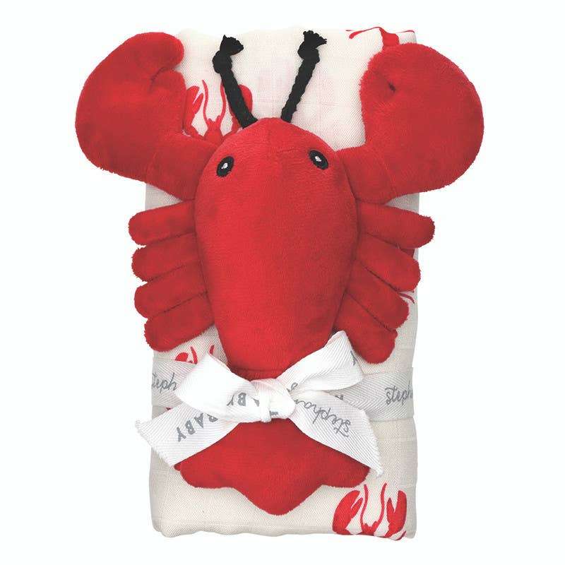 Swaddle Blanket + Plush Rattle - Lobster